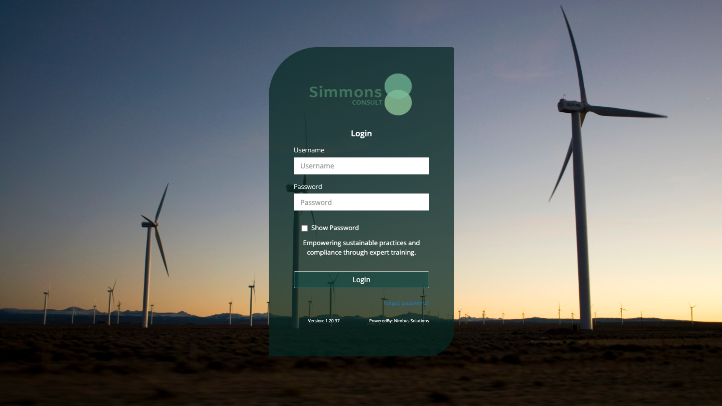 SimmonsConsult training portal login screen